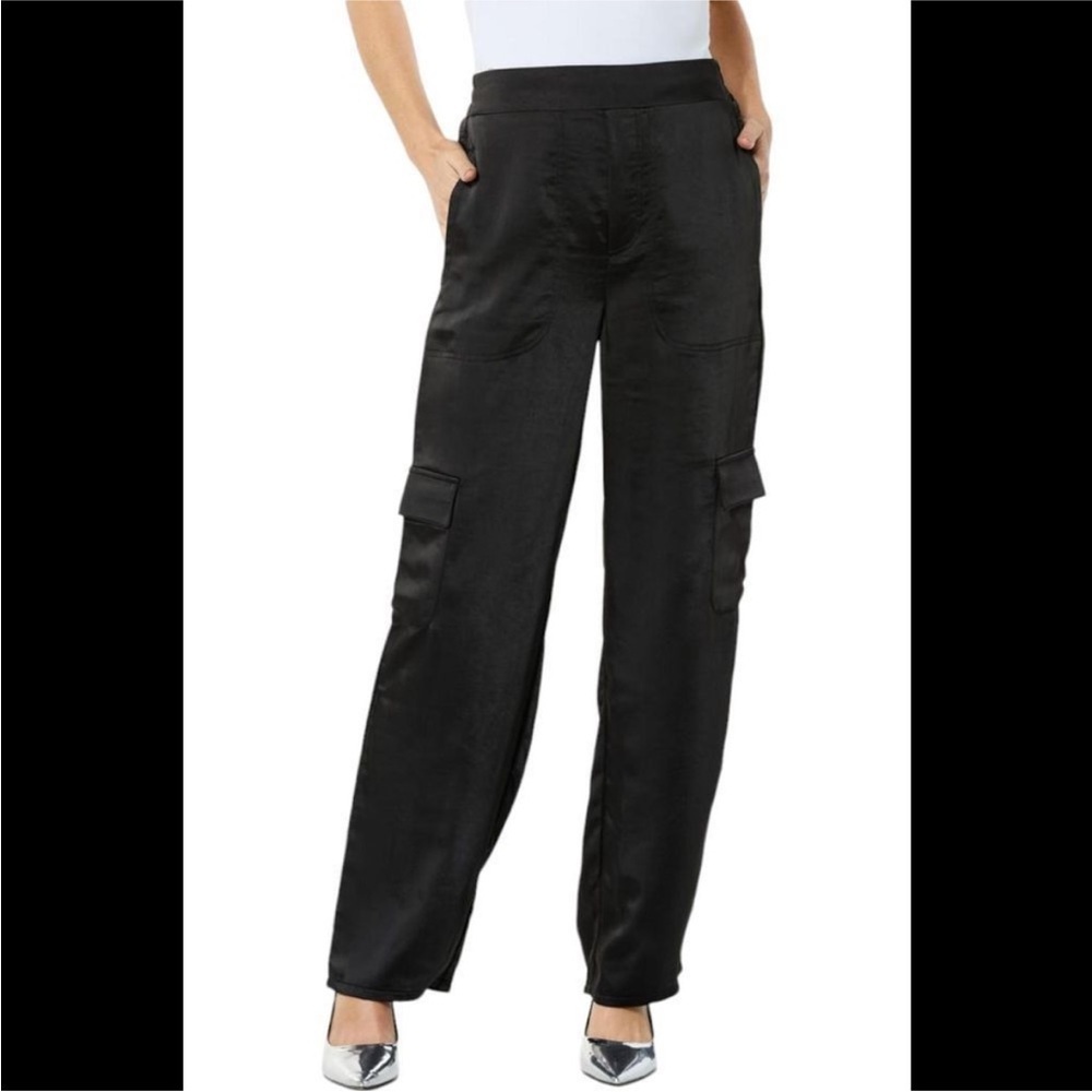 NWT La Joie Satin Cargo Jogger Pant Black Plus Sz 20W